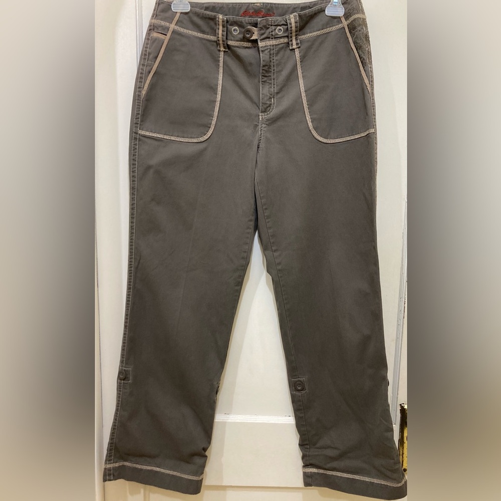 Eddie‎ Bauer Pants Women's 12 Brown Pockets Straight Leg Roll Tab Hiking Stretch